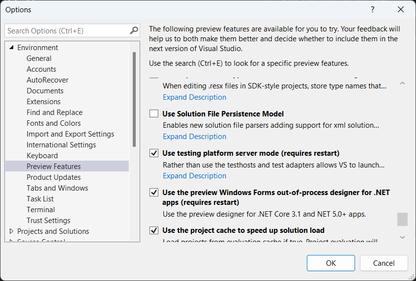 Visual Studio TUnit Settings Image